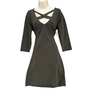 Boston Proper Sheath Dress Sage Green 3/4 Sleeve Crisscross V Neck Sz M NWD